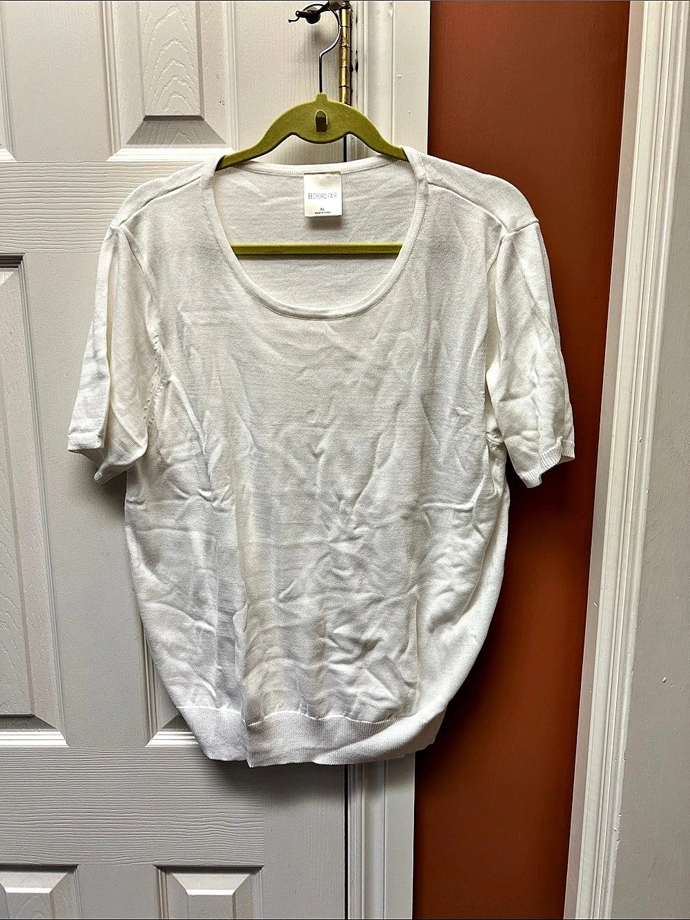 Bedford Fair Short Sleeve Sweater in White Size XL Like New